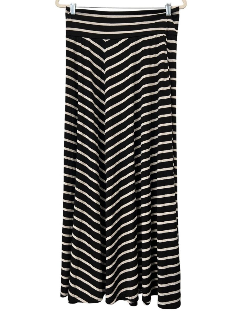 IN Studio Maxi Skirt XL Striped Pull On Wide Waistband Black Oat Retro Y2K